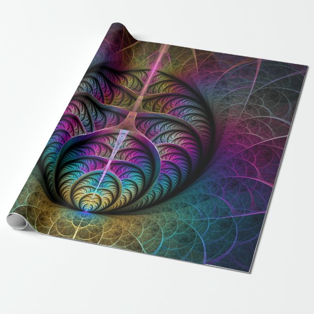 Trippy Patterned Colorful Abstract Fractal Art Wrapping Paper (Unrolled)
