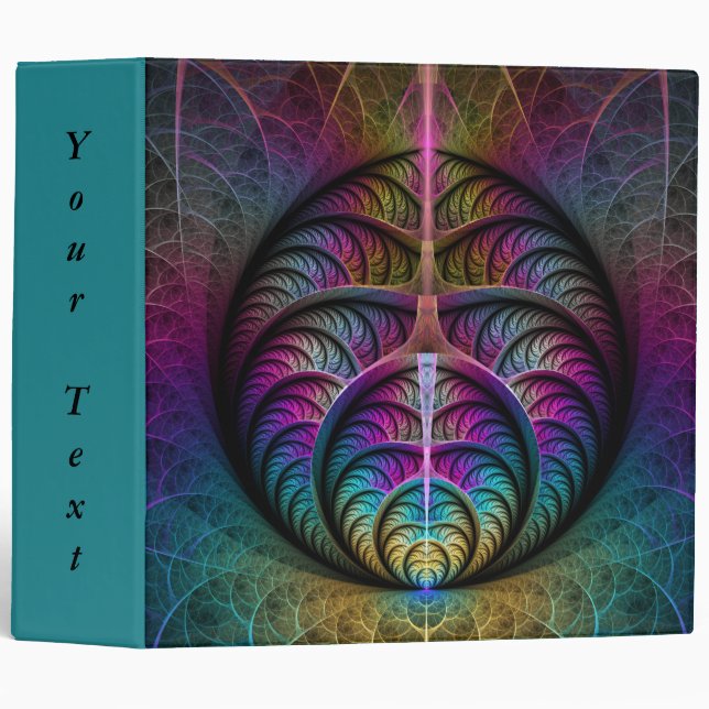 Trippy Patterned Colorful Abstract Fractal Text 3 Ring Binder (Front/Spine)