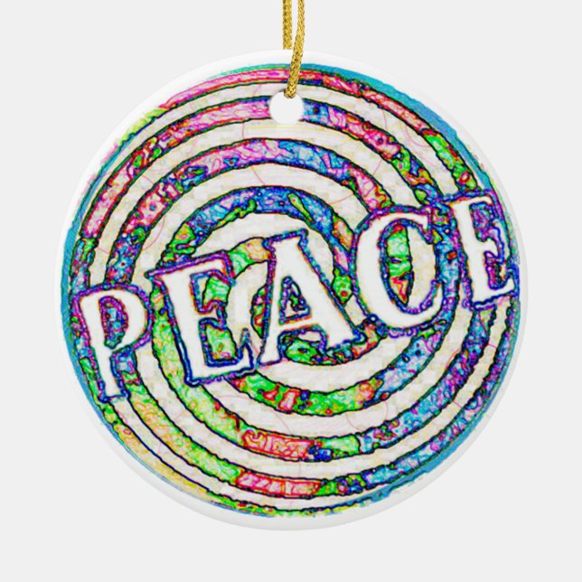 Trippy Peace Christmas Ceramic Ornament (Front)