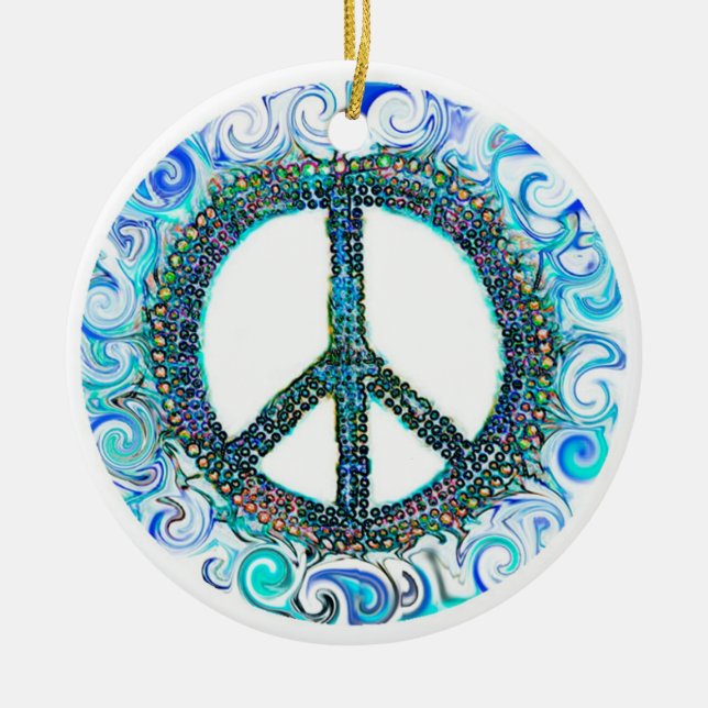Trippy Peace Sign Christmas Ceramic Ornament (Front)