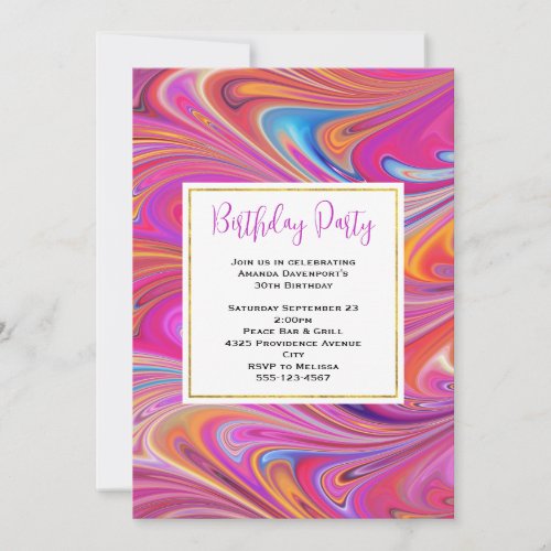Trippy Pink and Orange Swirly Design Birthday Invitation