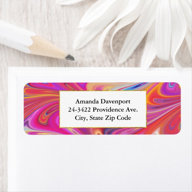 Trippy Pink and Orange Swirly Design Label (Insitu)
