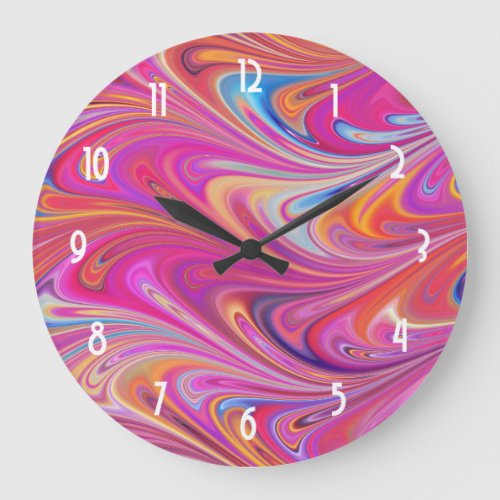 Trippy Pink and Orange Swirly Design Large Clock