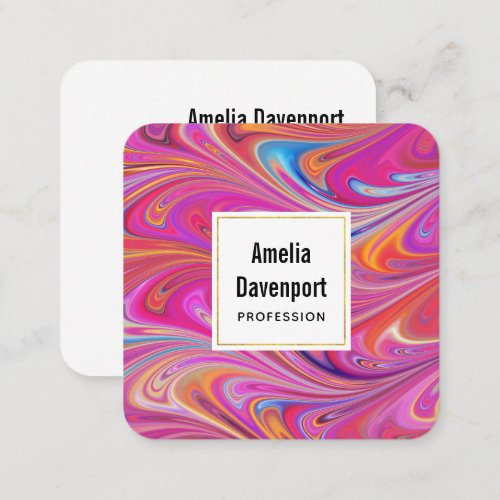 Trippy Pink and Orange Swirly Design Square Business Card