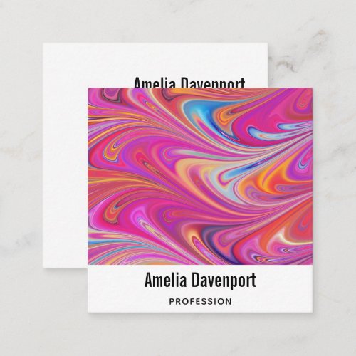 Trippy Pink and Orange Swirly Design Square Business Card