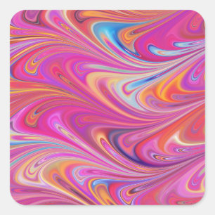Trippy Pink and Orange Swirly Design Square Sticker