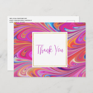 Trippy Pink and Orange Swirly Design Thank You Postcard