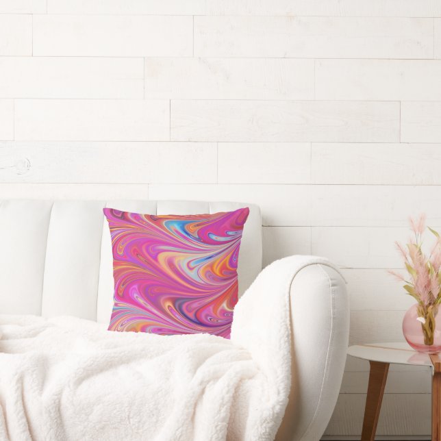 Trippy Pink and Orange Swirly Design Throw Pillow (Couch)