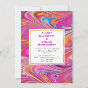 Trippy Pink and Orange Swirly Design Wedding Invitation