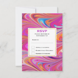 Trippy Pink and Orange Swirly Design Wedding RSVP Card