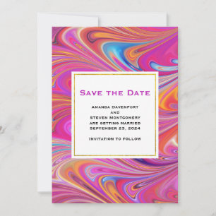 Trippy Pink and Orange Swirly Design Wedding Save The Date