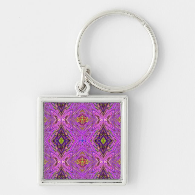 Trippy Pink and Purple Abstract Pattern Keychain (Front)