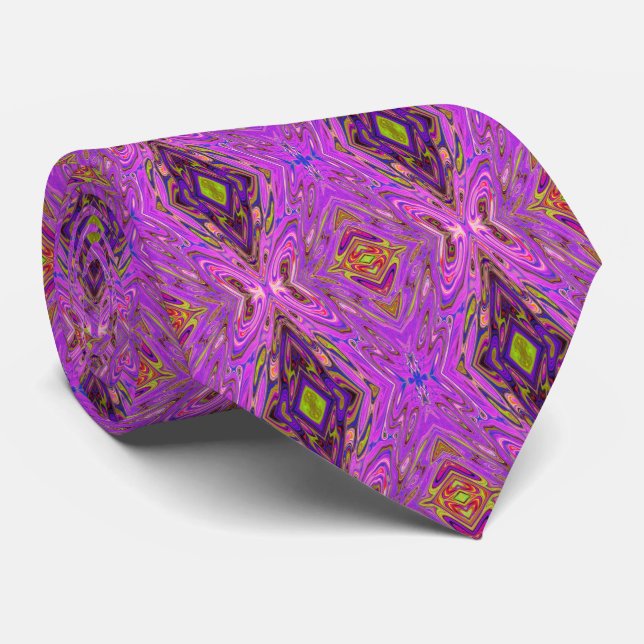 Trippy Pink and Purple Abstract Pattern Neck Tie (Rolled)