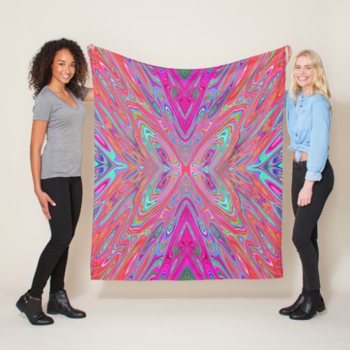 Trippy Pink Aqua and Magenta Abstract Butterfly Fleece Blanket