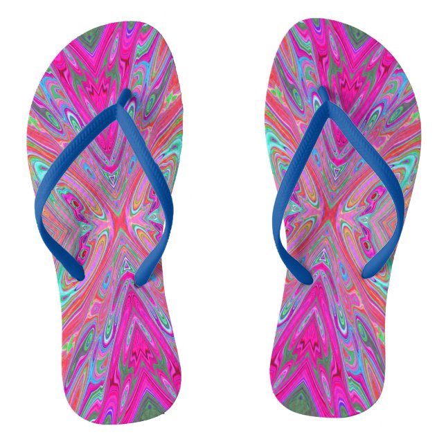 Trippy Pink, Aqua and Magenta Abstract Butterfly Flip Flops (Footbed)