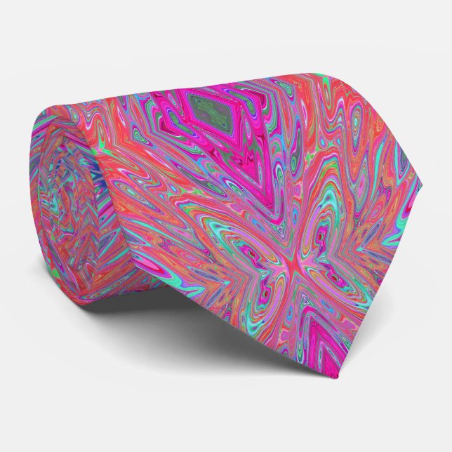 Trippy Pink, Aqua and Magenta Abstract Butterfly Neck Tie (Rolled)