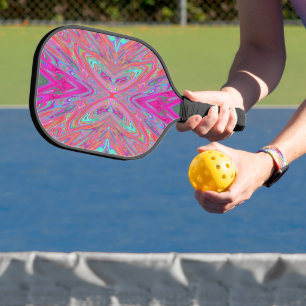 Trippy Pink, Aqua and Magenta Abstract Butterfly Pickleball Paddle