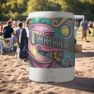 Trippy pink guitar psychedelic floral vintage 60's beverage cooler