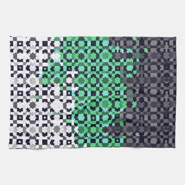 Trippy Pixelated Abstract Neutrois Pride Flag Kitchen Towel (Horizontal)
