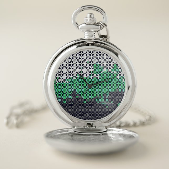 Trippy Pixelated Abstract Neutrois Pride Flag Pocket Watch (Inside)