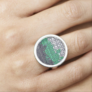 Trippy Pixelated Abstract Neutrois Pride Flag Ring