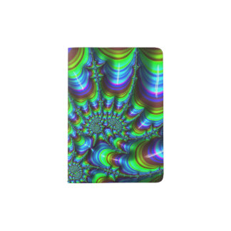 Trippy Psychedelic 3D Fractal Purple Blue Green Passport Holder