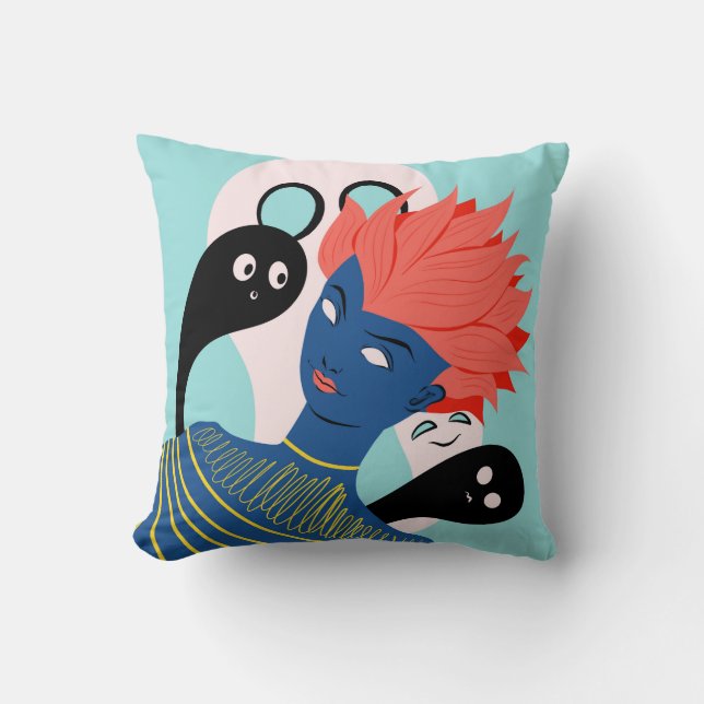 Trippy Psychedelic Alien Girl Throw Pillow (Front)