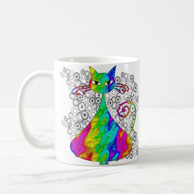 Trippy Psychedelic Cat Coffee Mugs (Left)