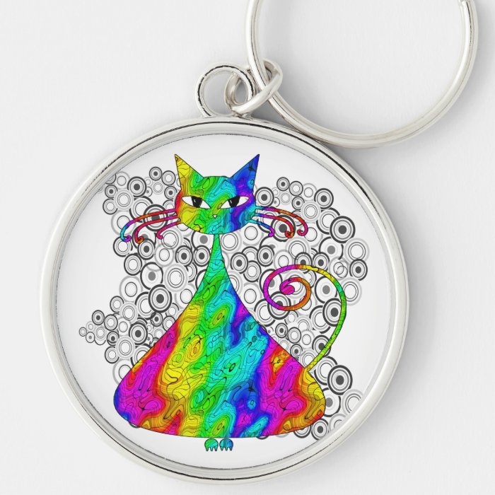 Trippy Psychedelic Cat Keychain