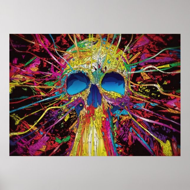 Trippy psychedelic colorful skull, blacklight  poster (Front)