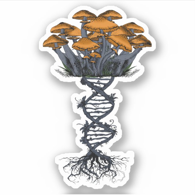 Trippy Psychedelic Earthy Mushrooms Roots DNA Art Sticker (Front)