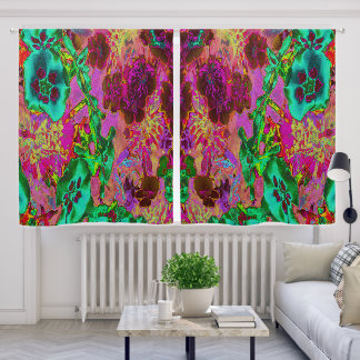Trippy Psychedelic Emerald Green Flowers Blackout Curtains