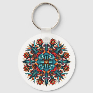 Trippy Psychedelic Groovy Mushroom Mandala Eyes Keychain