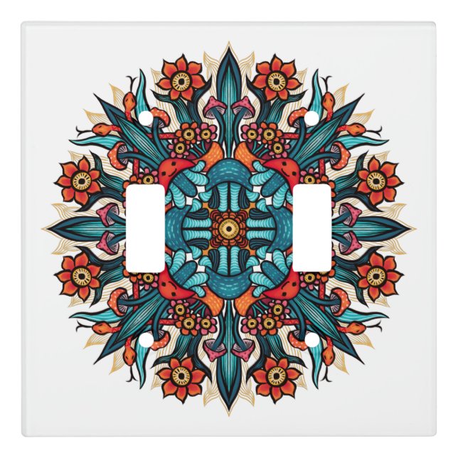Trippy Psychedelic Groovy Mushroom Mandala Eyes Light Switch Cover (Front)