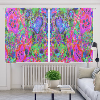 Trippy Psychedelic Hot Pink and Purple Flowers Blackout Curtains