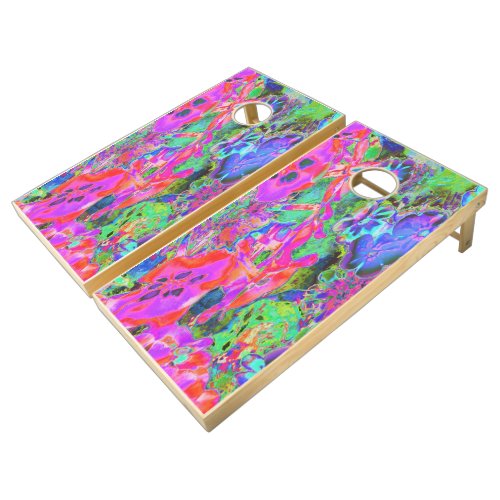 Trippy Psychedelic Hot Pink and Purple Flowers Cor Cornhole Set