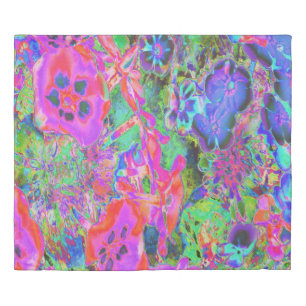 Trippy Psychedelic Hot Pink and Purple Flowers Duvet Cover