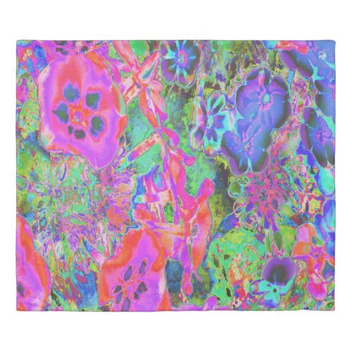 Trippy Psychedelic Hot Pink and Purple Flowers Duvet Cover