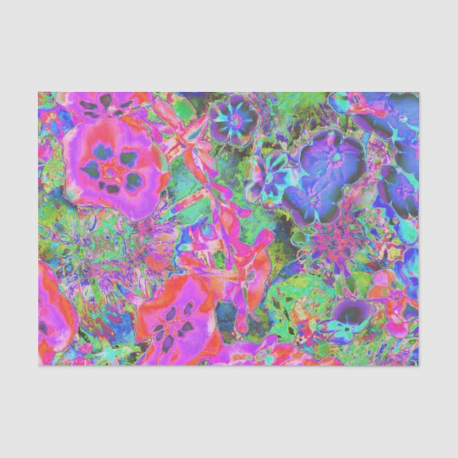 Trippy Psychedelic Hot Pink and Purple Flowers Tissue Paper (Front)