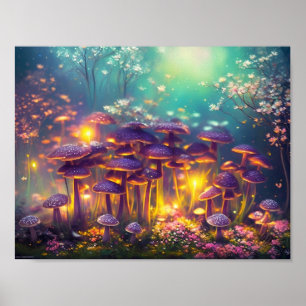 Trippy Psychedelic Magical Mushrooms Digital Art Poster