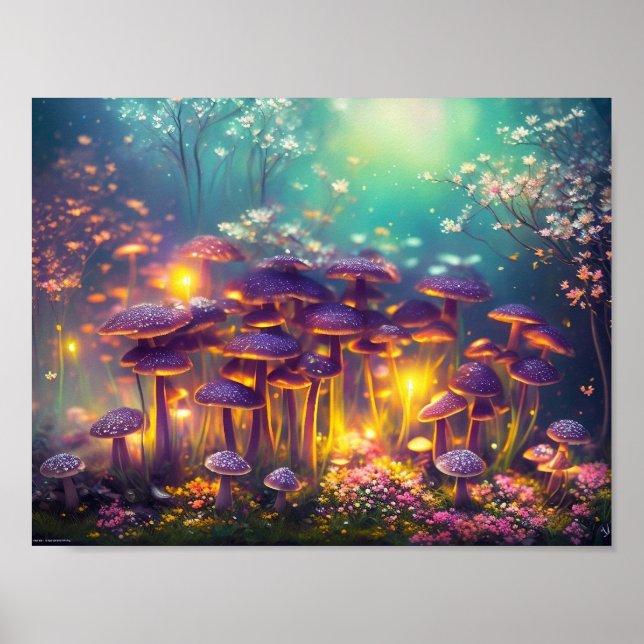 Trippy Psychedelic Magical Mushrooms Digital Art  Poster (Front)