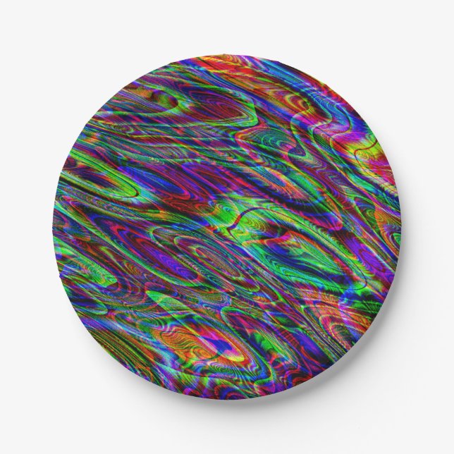Trippy Psychedelic Purple Green Bold Print Party Paper Plates (Front)