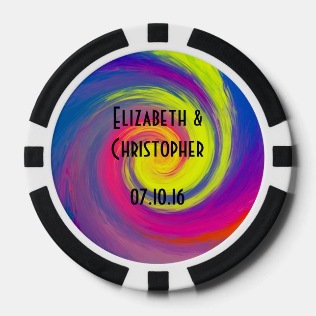 Trippy Psychedelic Rainbow Swirls Wedding Favor Poker Chips (Front)