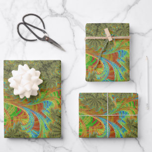 Trippy Psychedelic Spiral Fractal Art Wrapping Paper Sheets