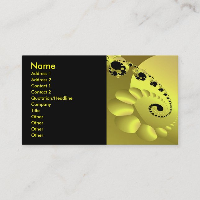 Trippy Psychedelic Yellow Spiral Fine Fractal Business Card (Front)