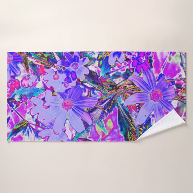 Trippy Purple and Magenta Colorful Wildflowers Bath Towel (Bath Towel)