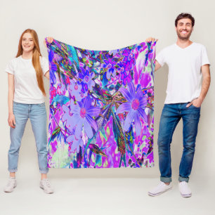 Trippy Purple and Magenta Colorful Wildflowers Fleece Blanket