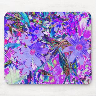 Trippy Purple and Magenta Colorful Wildflowers Mouse Pad