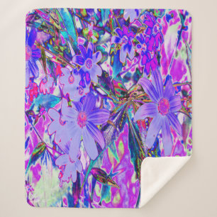Trippy Purple and Magenta Colorful Wildflowers Sherpa Blanket