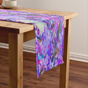 Trippy Purple and Magenta Colorful Wildflowers Short Table Runner